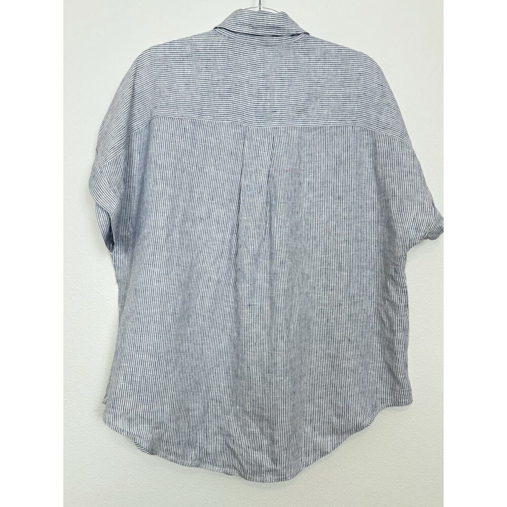 Quince Shirt Women’s Large 100% European Linen Camp Blue Pinstripe - Picture 2 of 10